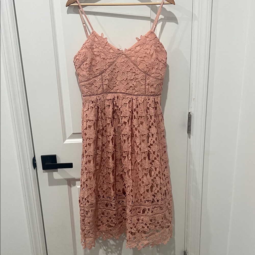 Stunning Blush Lined Lace Dress with Spaghetti Straps Size Large
